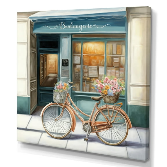 Designart Bicycle In Front A French Bakery III Canvas Wall Art