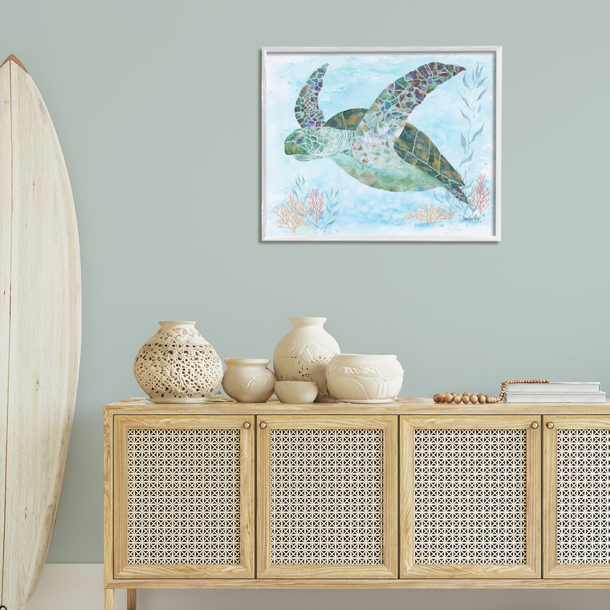 Stupell Industries Mosaic Tortoise Underwater Animals & Insects Painting White Framed Art Print Wall Art, 30 x 24