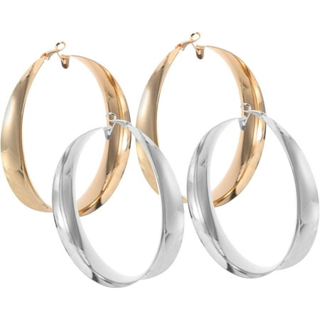 2pairs Geometric Hoop Earrings for Women Modern Design Lightweight Jewelry for Office Parties and Special Occasions Gold and Silver Colors[k922]