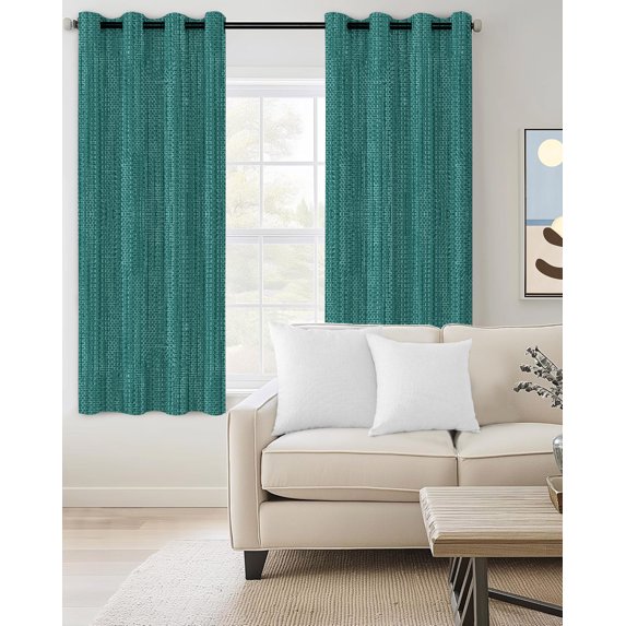 Vintage Green Blackout Curtains Light Blocking Print Window Curtains, Boho Minimalist Linen Texture Thermal Insulated Window Drapes for Living Room Kitchen Cafe (2 Panels, 84"W x 63"L)