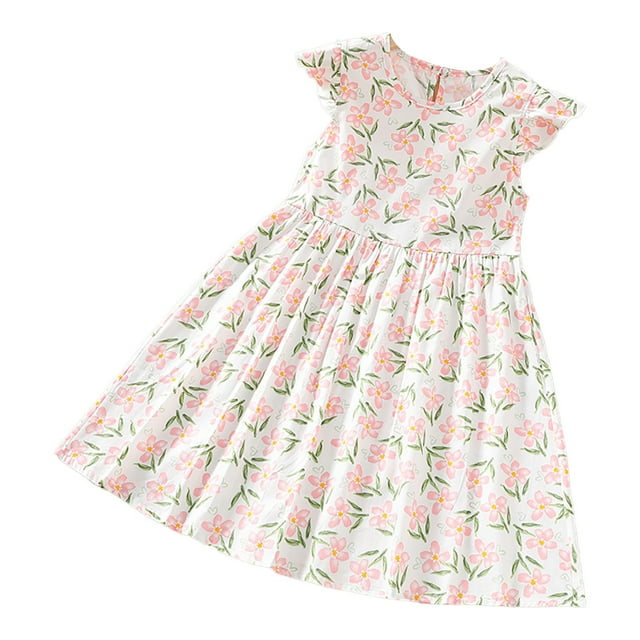 WEIYLL Robes de Fille Pyjamas Princesse Vêtements de Nuit Manches Courtes Floral Blanc 3-4 Ans