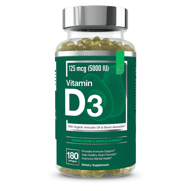 Essential elements Vitamin D3 | Strong Bone & Muscle, Immune Support - 180 Softgels