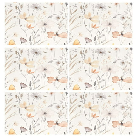 

Elegant Silk Flowers 6-Piece 12x18in Durable Place Mats Heat-Proof and Non-Slip