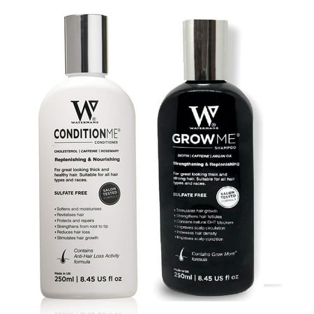 Waterman's Set: Grow Me and Condition Me for Preventing Hair Loss and Promoting Hair Growth, Salon Tested, Sulfate Free, 8.45 Oz Each + Eyebrow