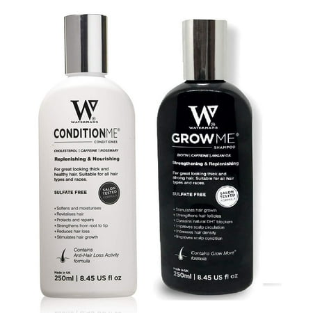 Waterman's Set: Grow Me and Condition Me for Preventing Hair Loss and Promoting Hair Growth, Salon Tested, Sulfate Free, 8.45 Oz Each + Eyebrow (Best Eyebrow Growth Stimulator)