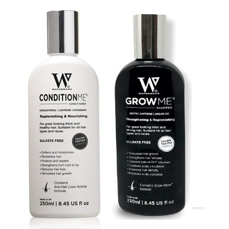 Hair Loss Set Waterman's Set: Grow Me and Condition Me for Preventing Hair Loss and Promoting Hair Growth, Salon Tested, Sulfate Free, 8.45 Oz Each + Eyebrow Ruler ()