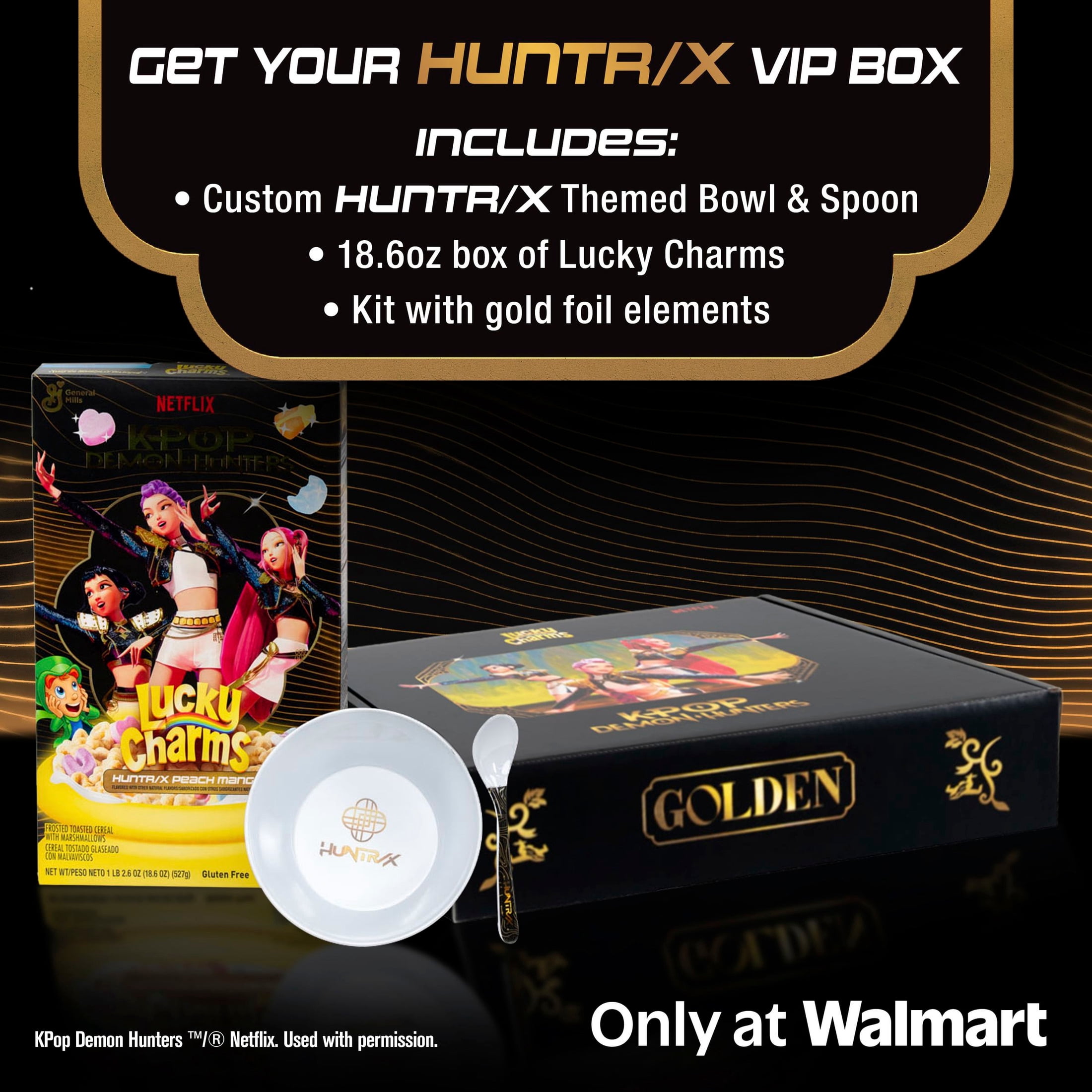 KPop Demon Hunters Box, Lucky Charms Huntrix Peach Mango Cereal, Bowl and Spoon, 2.8 lbs