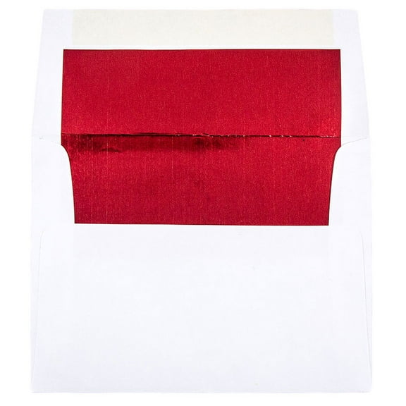 JAM Paper A2 Foil Invitation Envelopes, 4 3/8 x 5 3/4, White with Red, 50/Pack