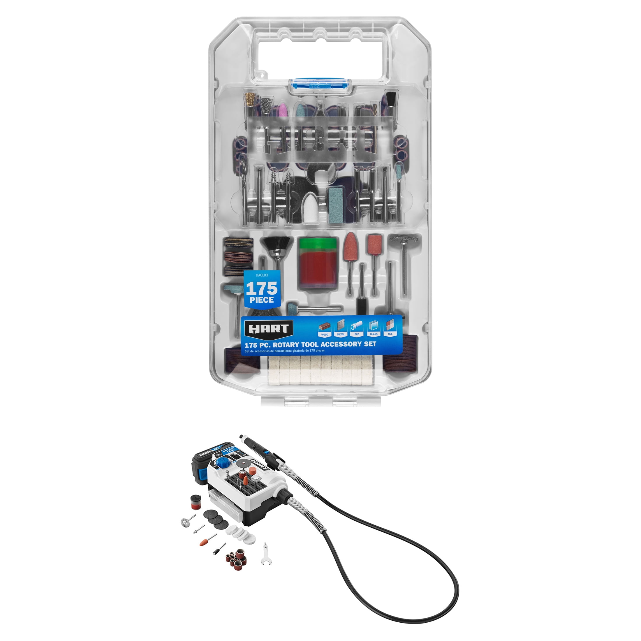 HART 20-Volt Rotary Tool and 175PC Accessory Set Bundle