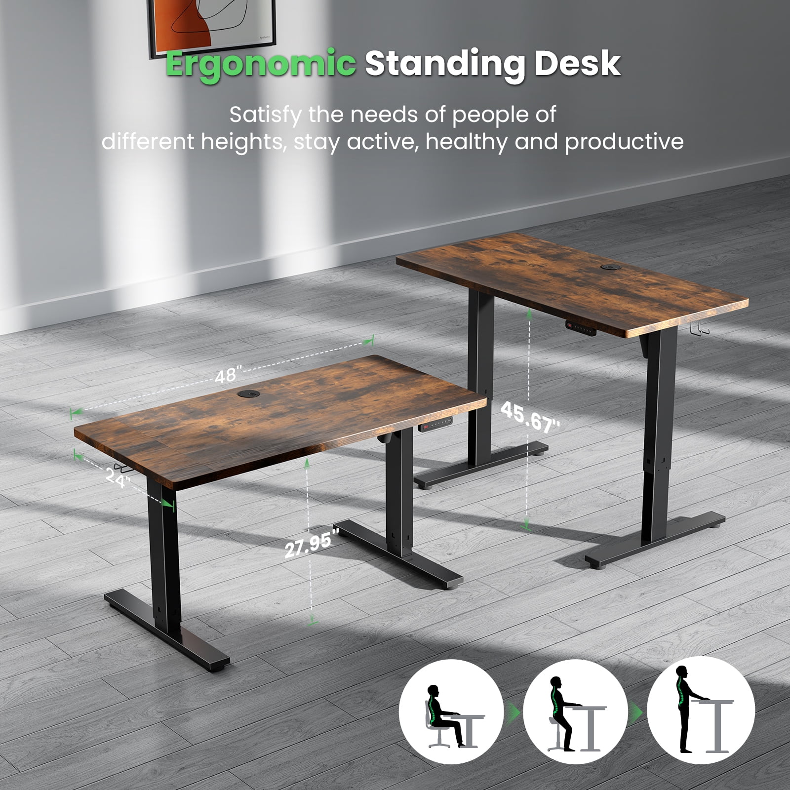 Electric Standing Desk with Memory Controller, Adjustable Height Sit Stand Desk, Quiet Motor, Heavy-Duty Steel Frame, 202 lb Capacity