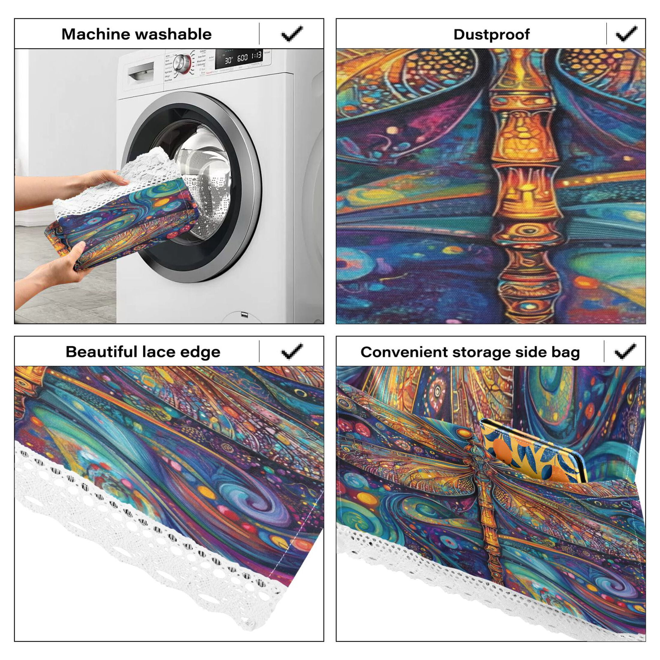 WOBOGO Weird Style Dragonfly Washing Machine Cloth Dryer Refrigerator Top Cover Protective Non-Slip Mat For Kitchen Laundry