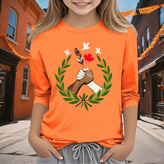Pounoo Pullover Sweater  for Girls and Boys Boys' and Girls' Orange Festival Casual Originality Printed 3/4 Sleeve Round Neck Top Suit for 3-12 Years Girls Sweatshirts