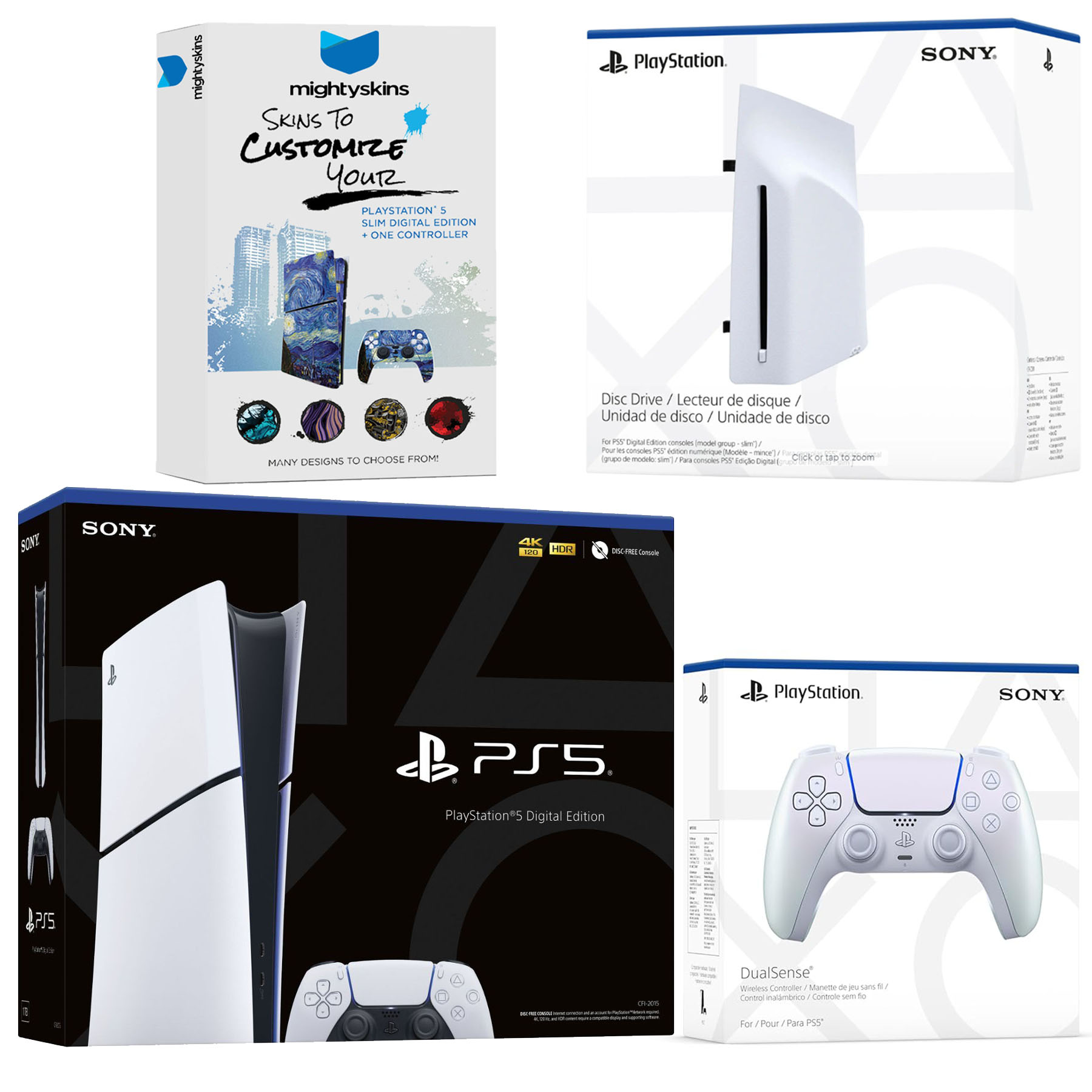 Sony PlayStation 5 Slim Digital Bundle with Disc Drive, Extra Controller and MightySkins Code - Chroma Pearl