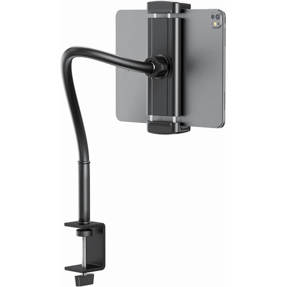 Tablet Stand for Desk, Gooseneck iPad Holder Clamp Mount, 360° Adjustable Arm Mount for iPad Pro/Air/Mini, Kindle Fire, Galaxy Tabs, 4.7"-13.5" Tablets, for Kitchen, Work, Video Call, Bed