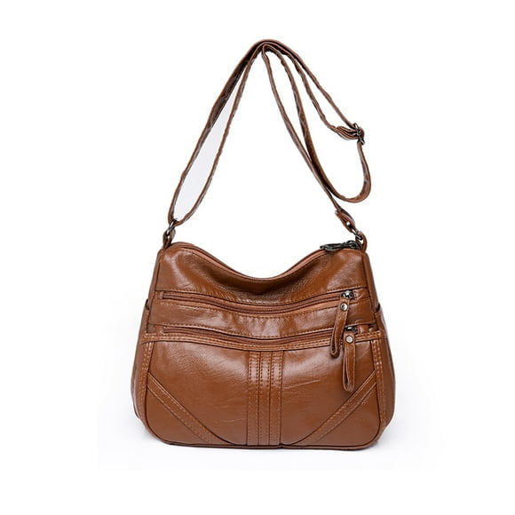 Fashnice Women Shoulder Bags Adjustable Strap Crossbody Bag Large Capacity Soft Purse Multi Pockets Ladies Fashion Metal Zipper Light Brown