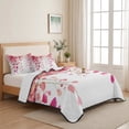 thumbnail image 3 of 3 Pieces Full Quilt Set,Spring Pink Wisteria Flower Soft Bedding Sets with 1 Quilt & 2 Pillow Shams,Watercolor Floral Leaf Summer Bedspread Lightweight Coverlet Comforter, 3 of 3