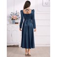 thumbnail image 3 of OBEEII Dress for Women Satin Dresses Long Puff Sleeve Maxi Dress Vintage Ruffle Swing Midi Dresses Elegant Navy Women Clothes, 3 of 8
