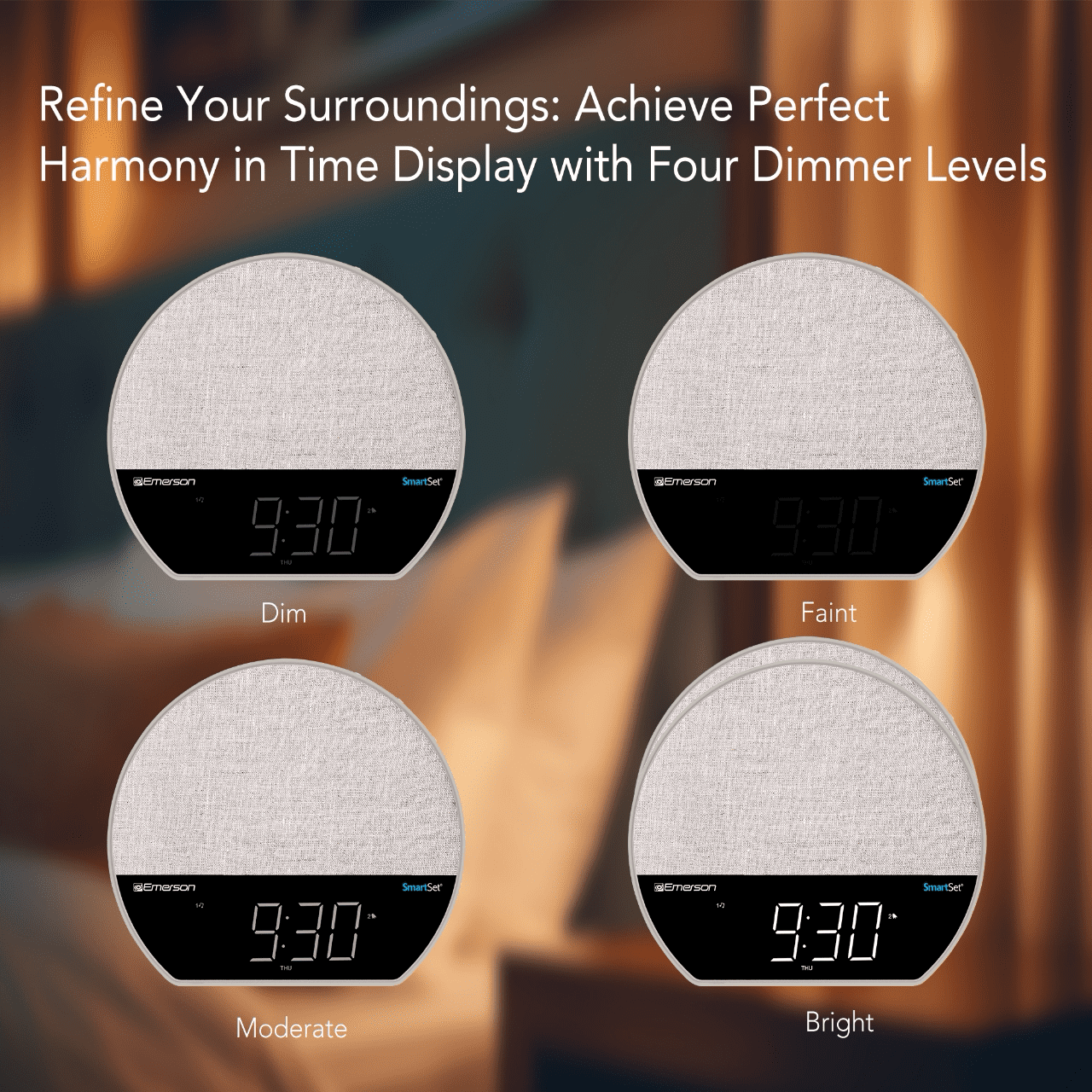 Emerson Sunrise SmartSet Alarm Clock Radio - 1.2" LED Display, White Noise, 6 Soothing Sounds, 8-Color Dimmable LED, Bluetooth Speaker, White - CKSS7071