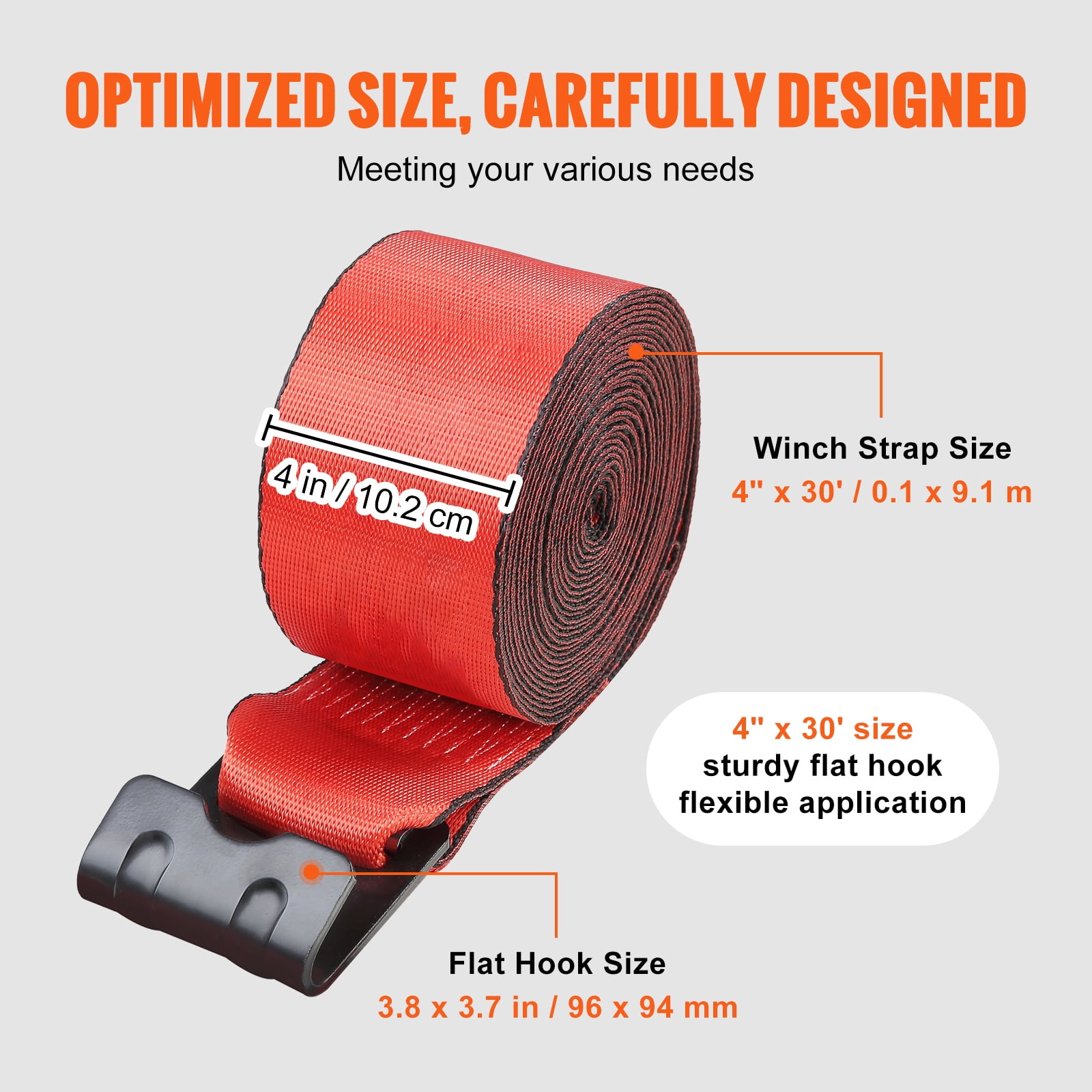KFFKFF Tie-Down Straps, 4-inch x 30-ft, Load Support 6000 lbs, Max Tension 18000 lbs, Red Flat Hook Straps for Secure Hauling on Trailers, Farms, Emergency Services, Tree Protection, 10 Units
