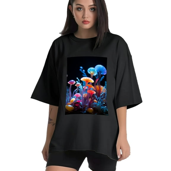 Plus Size Shirt for Women Black Tops for Women Short Sleeves Shirt for Women Mushroom2 T Shirt Crewneck Shirt for Women XS