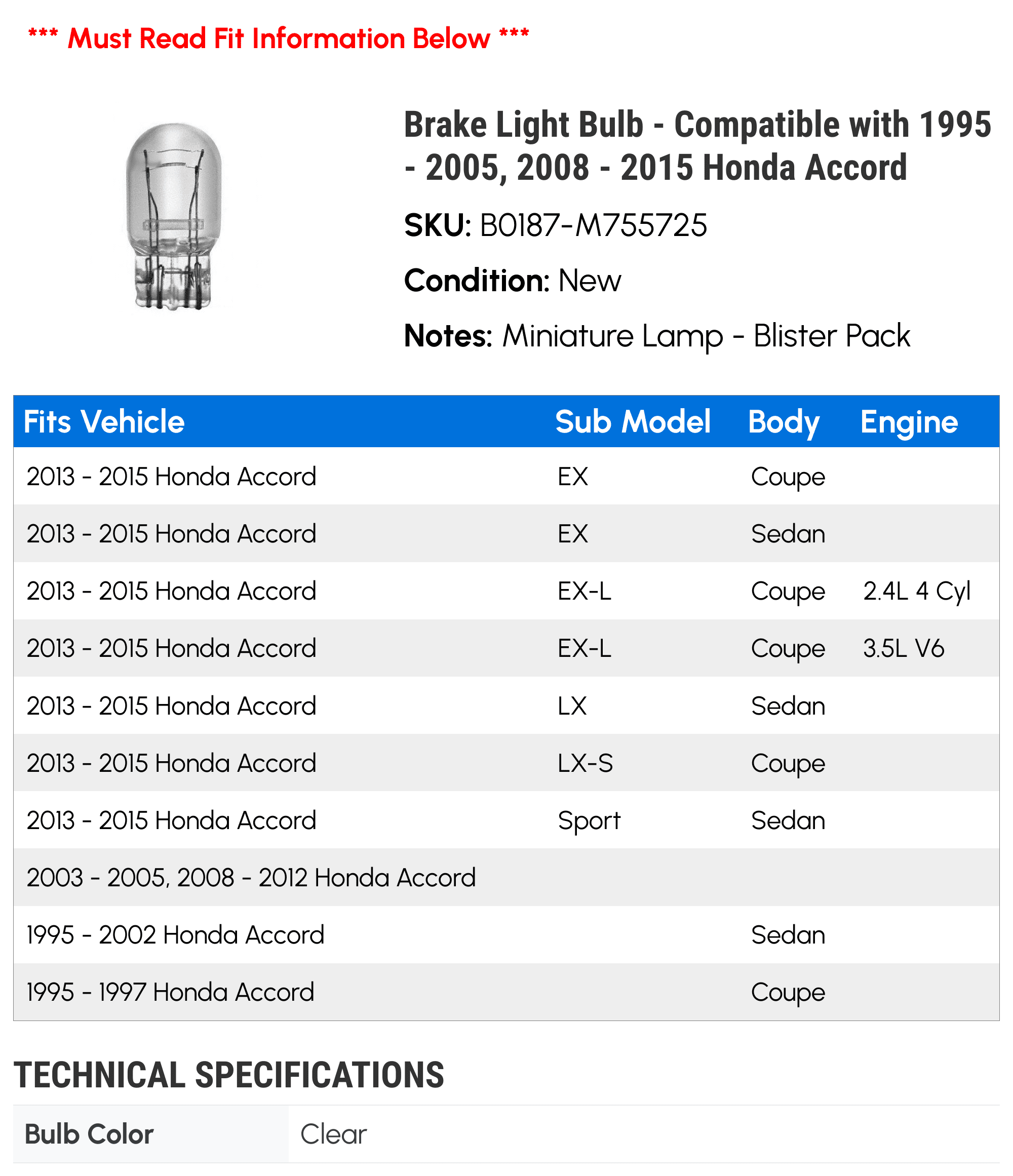 2003 honda accord brake light bulb discount