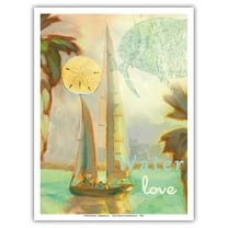 Water Love - Sailboat - Sailing - Original Collage Art by Wade Koniakowsky - Master Art Print (Unframed) 9in x 12in