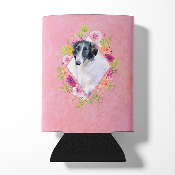 Carolines Treasures CK4122CC Borzoi Pink Flowers Can or Bottle Hugger Can Hugger multicolor
