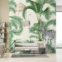 Idea4wall 3pcs Exotic Jungle Tropical Palms and Wildlife Wall Murals, Removable Self-Adhesive Stick Wallpaper Large Wall Stickers for Home Decorative, 72"x132"