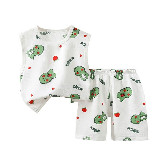 Odeerbi 1-6 Años Niños Niñas Pijamas de Verano de Algodón Camisetas Pantalones Cortos Conjunto Suave Dinosaurio Imprimir Sleepwear Dos Piezas Pijama Conjuntos