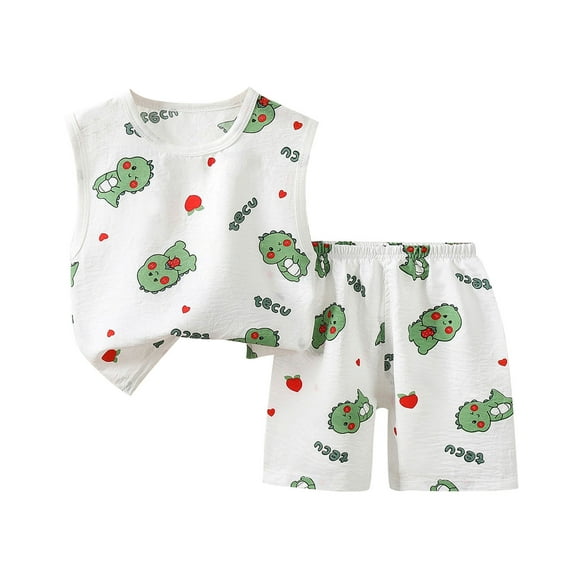 ZACPNCV Kids Sleeveless Summer Pajamas Set Tank Top and Shorts Sleepwear Soft Dinosaur Printed Girls PJS Set Multicolor 5-6 Years
