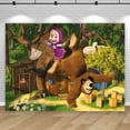 thumbnail image 3 of Fondo de fotografía para fiesta de cumpleaños de niña, diseño de oso de dibujos animados de Masha y el oso, para eventos, baby shower, decoración, pancarta, 3 of 5