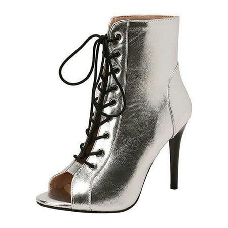 

Heels for Women Open Toe Glitter On Casual Leather Booties Stilettos Heels Lacing Up Summer Dress Shoes Sexy Pumps for Women