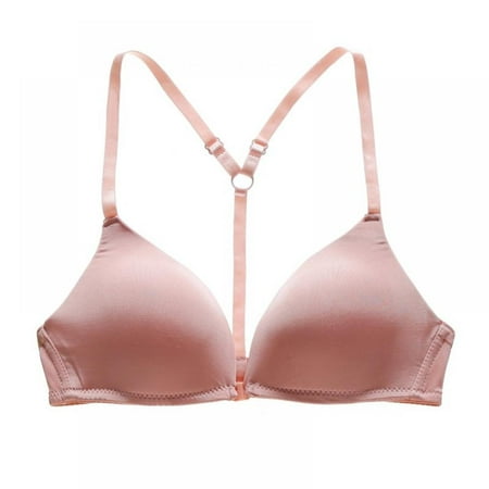 

Wisremt Light Front Buckle Wirefree Beauty Back Seamless Gathered Push Up Bra Deep V Triangle Cup Bras Pink 32B