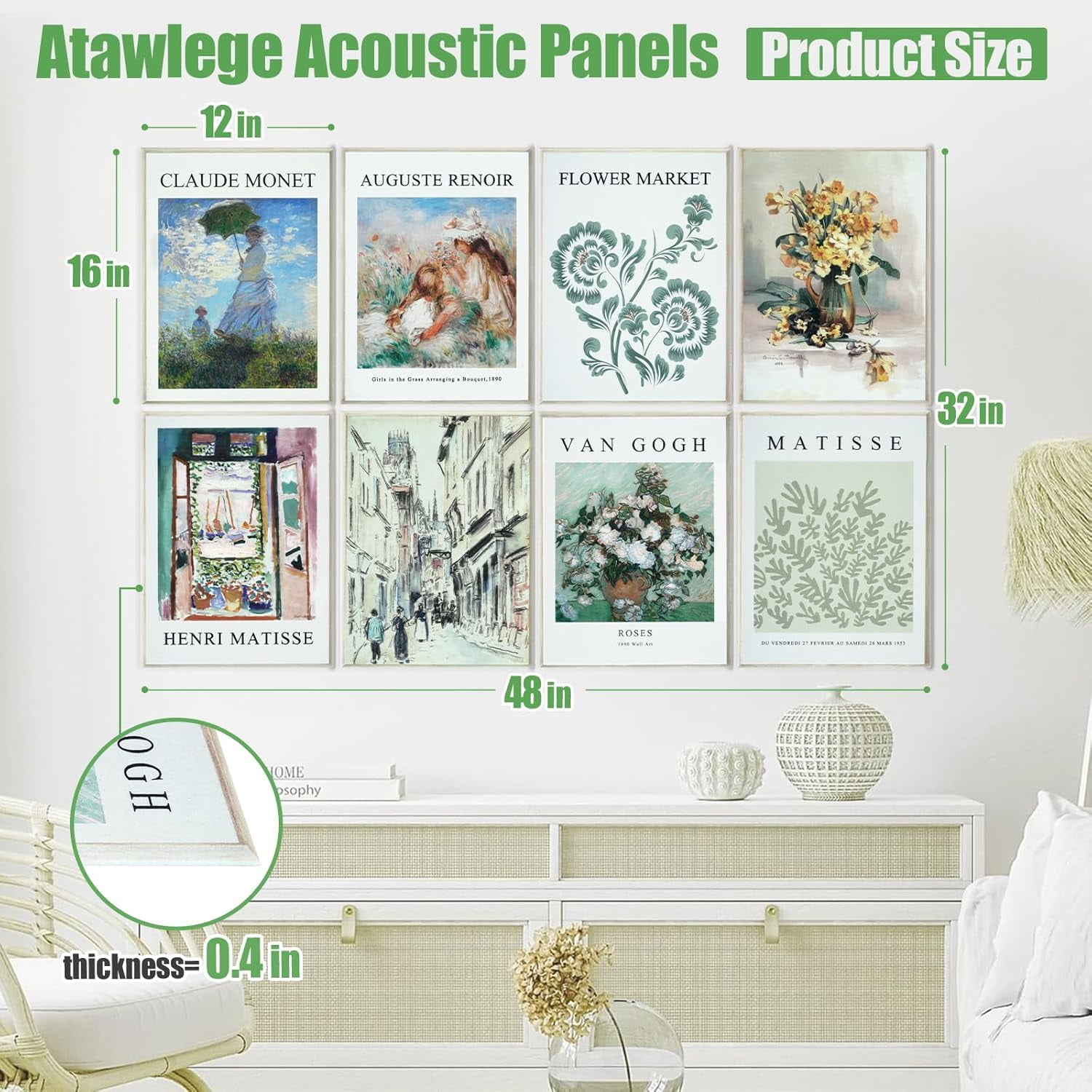 8 Pack Art Acoustic Panels, 48"X32" Self-Adhesive Sound Absorbing Panels, Decorative Acoustic Panels for Walls, Soundproof Wall Panels, Art Sound Proof Panels for Studio, Bedroom, Office