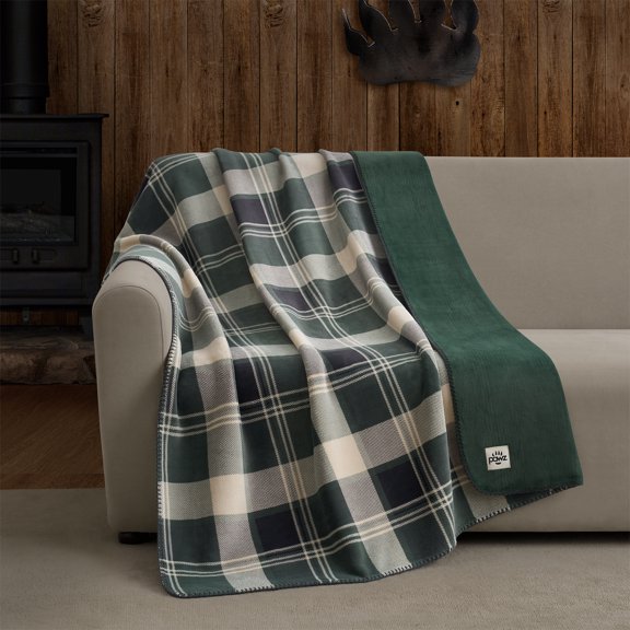 Pawz Plush Oversized Throw Blanket for Couch or Bed, Soft Flannel Fleece, Green Plaid, 50"x72"