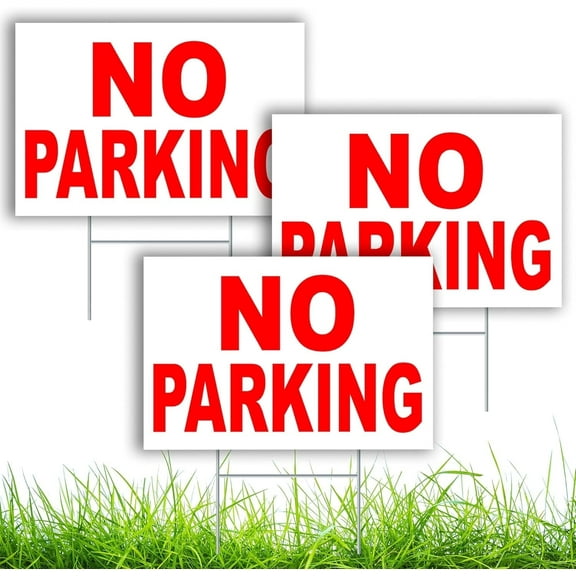 Dimarongton 3 PC No Parking Signs with Stakes - 8x12 DS Coroplast Keep off Grass Sign, White/Red