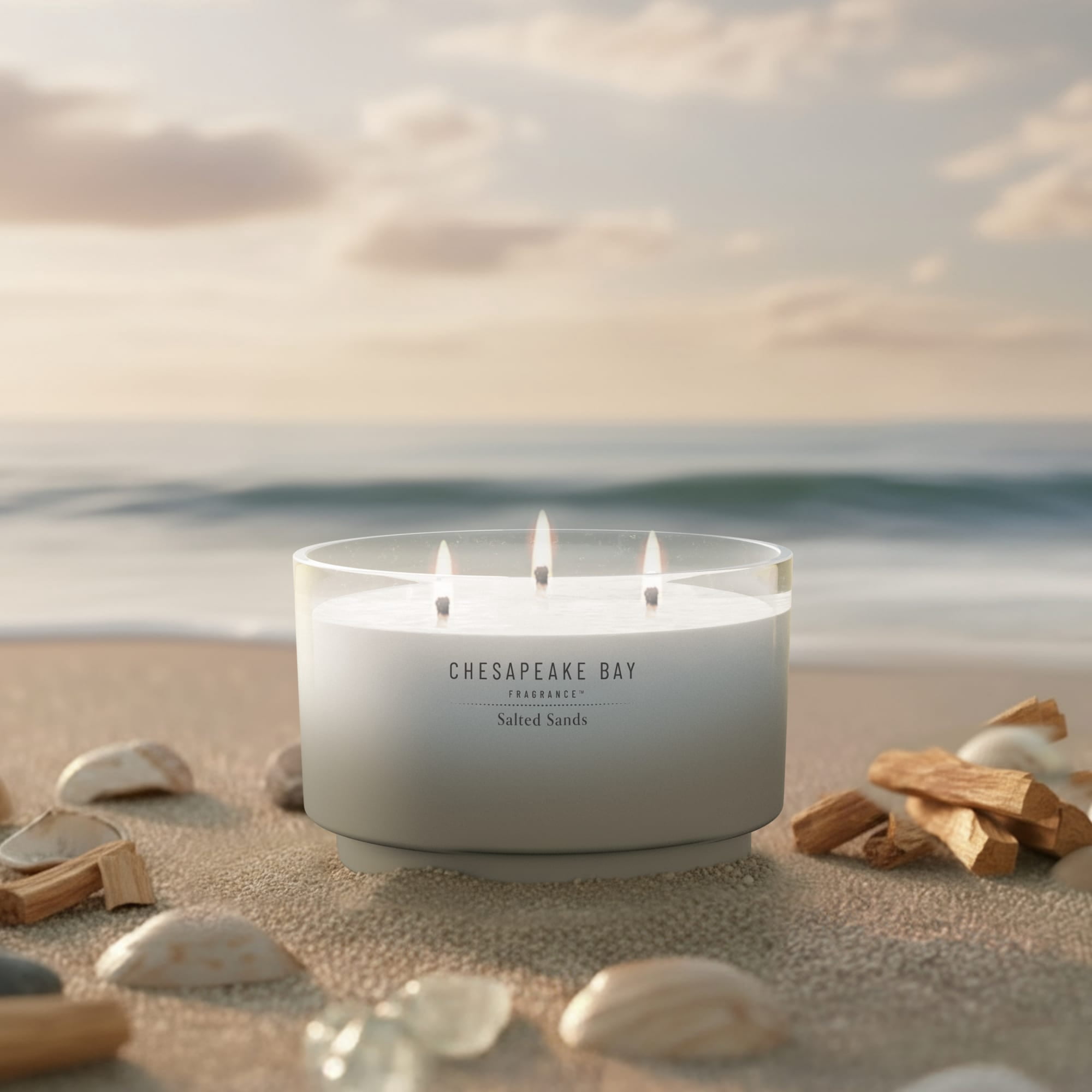 Chesapeake Bay Candle 14.5oz | Salted Sands Scent |Exclusive Mood Evoking Fragrance |Sea Glass-Inspired Jar | Premium Soy Blend Wax with Essential Oils | Coastal Fragrance for Home Décor or Gifting
