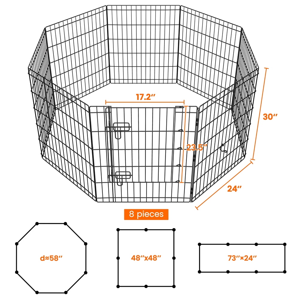 Yaheetech 30″ H 8-Panel Foldable Pet Playpen with Door for Indoor Outdoor Use, Black