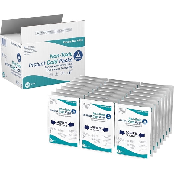 Dynarex Instant Cold Pack, Non-Toxic Disposable Ice Pack for Cold Compress, 5” x 9”, 24 Count