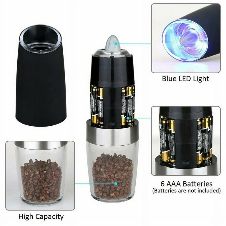Electric Gravity Salt and Pepper Grinder – 6 AAA Batteries Powered –  Benchusch®