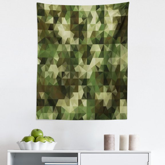 Sage Tapestry, Abstract Camouflage Pattern with Fractal Look Geometric Triangles Shapes Mosaic Design, Fabric Wall Hanging Decor for Bedroom Living Room Dorm, 5 Sizes, Green, by Ambesonne