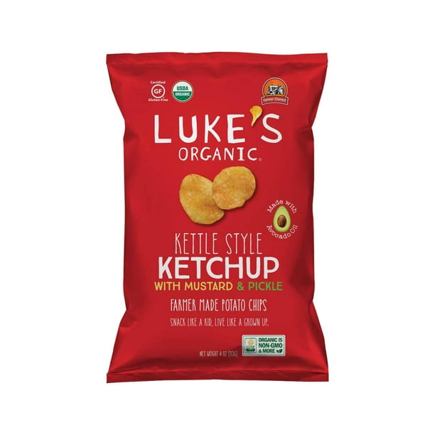 Lukes Organic Kettle Ketchup w/Mustard and Pickle Potato Chips, 4 Ounce