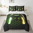 thumbnail image 2 of Manfei Game Console 7-Piece Bedding Comforter Set,Gamer Gaming King Bedding Sets,Green Yellow Hexagon Bed Sheets For Boys,Breathable Bedroom Decorative Reversible, 2 of 8