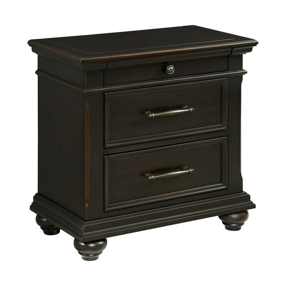 Bowery Hill Solid Wood 3-Drawer Nightstand with USB Ports in Black