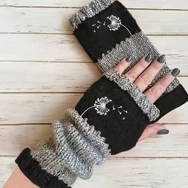 Guantes sin dedos de punto, detalles bordados, calentadores de manos calientes con dedos abiertos, guantes de mensajería, 22cm x 10cm para ropa casual femenina
