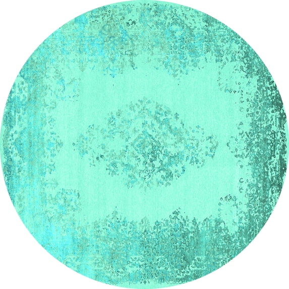 Ahgly Company Machine Washable Indoor Round Persian Turquoise Blue Traditional Area Rugs, 3' Round