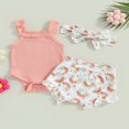 thumbnail image 2 of Infant Baby Girl Clothes Summer Outfits Strap Sleeveless Ribbed Romper Rainbow Ruffle Shorts Headband Set 0-3 Months, 2 of 7