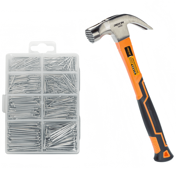 700Pcs Wall Nails & 16 Oz Magnetic Claw Hammer Set, Chrome-Plated Nails, Ideal for Home Improvement, Repair and Wall Hanging