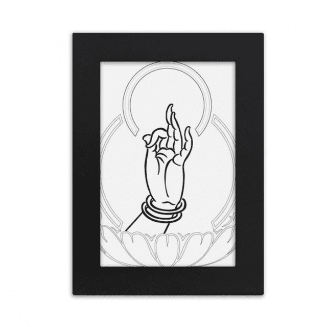 El budismo mano Lotus modelo simple Marco de Fotos de escritorio imagen Arte Negro Pintura 5x7 pulgadas