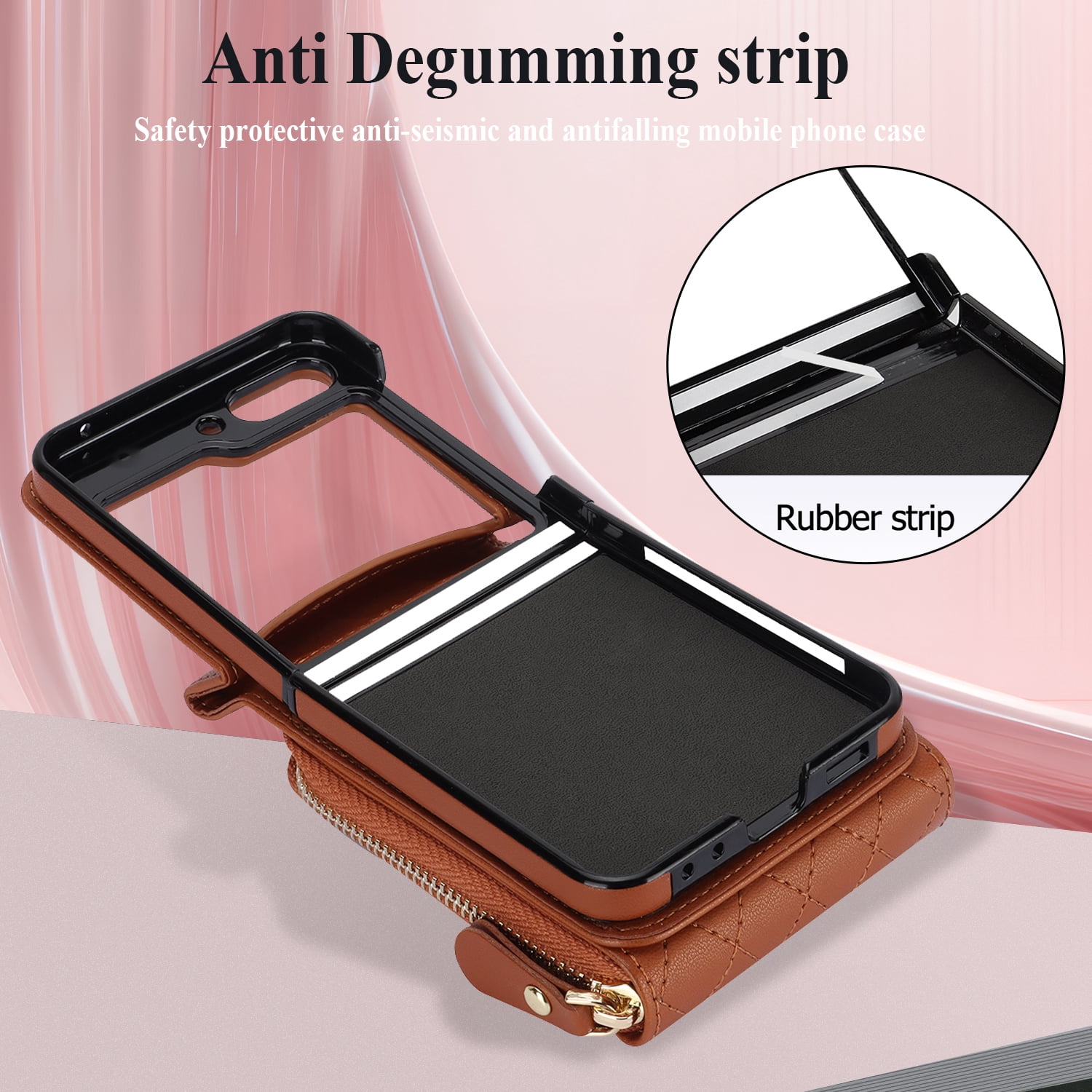 Allytechgroup Galaxy Z Flip 7 Wallet Case with Hand Wrist Shoulder Strap, Premium PU Leather Cards Slots Zipper Pocket Shockproof Protective Phone Case Cover for Samsung Galaxy Z Flip7, Brown